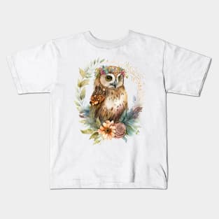 Watercolor Boho Owl Kids T-Shirt